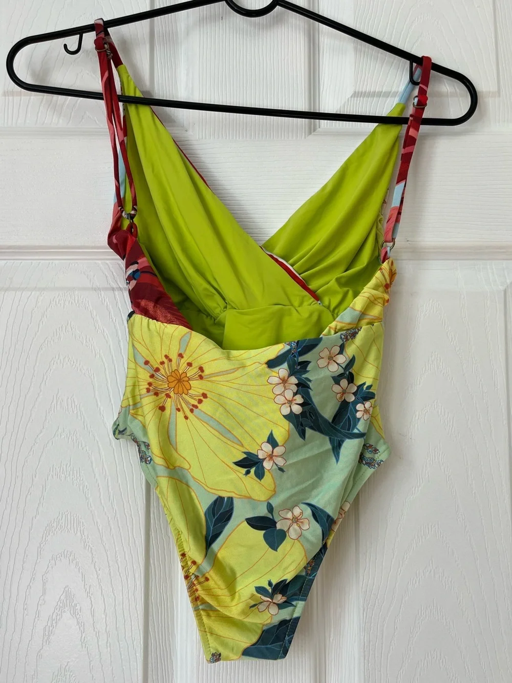 Farm Rio Yellow Floral Wrap V-Neck One Piece Swimsuit XS